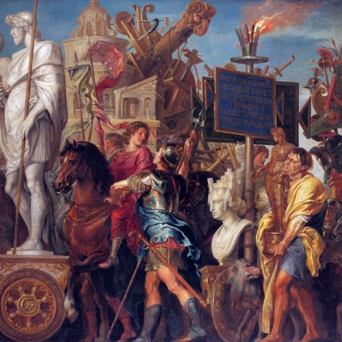 Caesars Triumph, by Peter Paul Rubens and Erasmus Quellinus II Caesars Triumph (part No. II and IX in the cycle painted by Andrea Mantegna)
*oil on wood
*87 × 91 cm